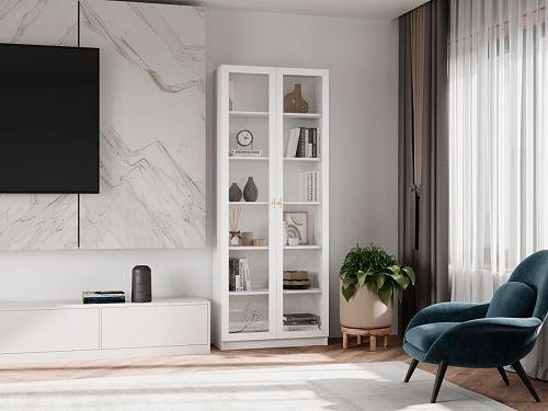 Шкаф Библиотека Билли Хелена-20 Белый/Золото - фото 1