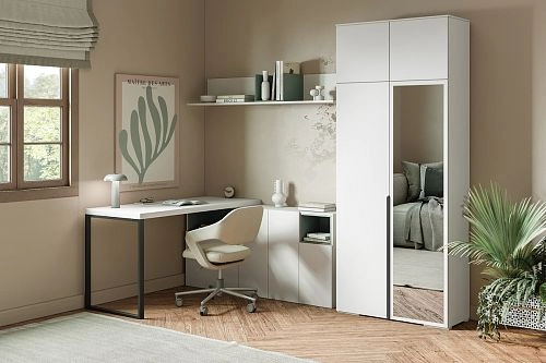 Шкаф распашной Солфорд 2 с антресолью с зеркалом Белый - фото 1