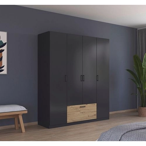 Шкаф распашной Бари-1 Черный / Дуб Бунратти - фото 1