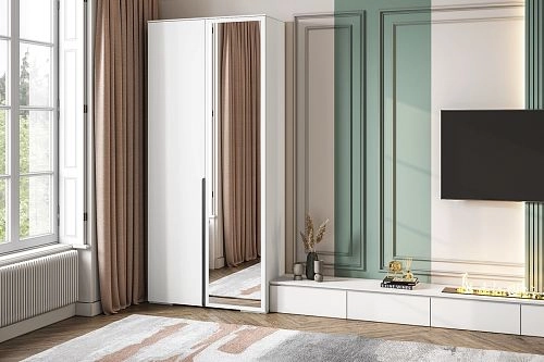 Шкаф распашной Солфорд 2 с зеркалом Белый - фото 1