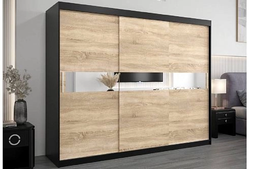 Шкаф-купе Бенито-3 Черный/Дуб Сонома - фото 1