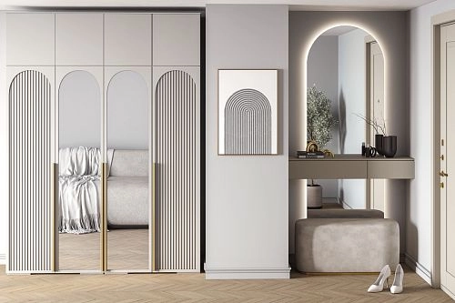 Шкаф распашной Брей-4 Хит с антресолью с зеркалами Кашемир - фото 1