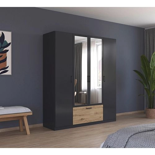 Шкаф распашной Бари-2 Черный / Дуб Бунратти - фото 1