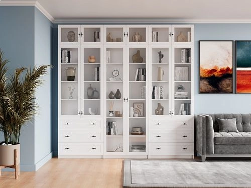 Шкаф Библиотека Билли Хелена-54 Белый/Черный - фото 1