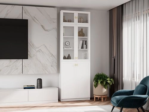 Стеллаж Билли Хелена-21 с антресолью Белый/Золото - фото 1