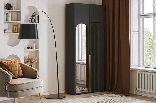 Шкаф распашной Брей-2 Хит с антресолью с зеркалом Черный - фото 1