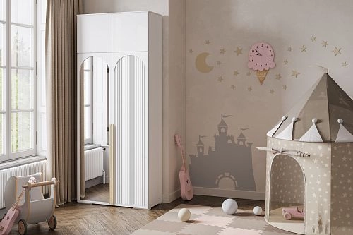 Шкаф распашной Брей-2 Хит с антресолью с зеркалом Белый - фото 1