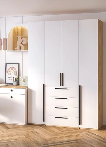 Шкаф распашной Хейсон-5 Белый Дуб Золотистый - фото 2