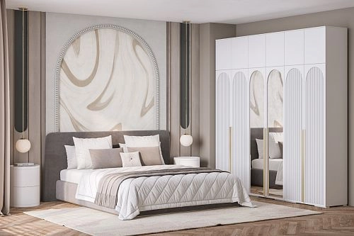 Шкаф распашной Брей-6 Хит с антресолью с зеркалами Белый - фото 1