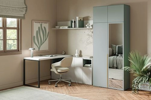 Шкаф распашной Солфорд 2 с антресолью с зеркалом Сумеречный Голубой - фото 1