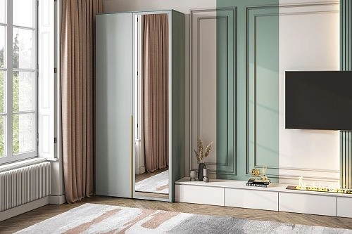 Шкаф распашной Солфорд 2 с зеркалом Сумеречный Голубой - фото 1